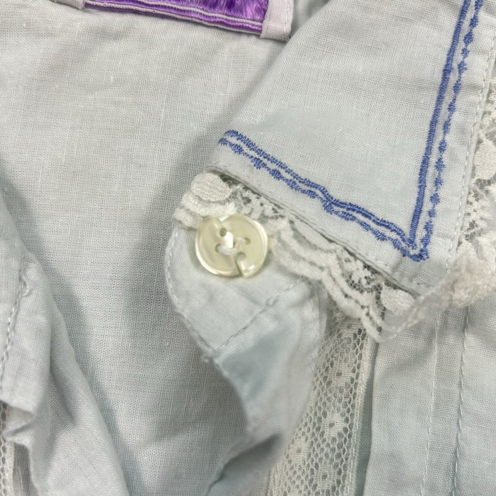 Vintage Saybury Pintuck Cotton Nightgown M Blue Cottagecore Lace Embroidered - Picture 10 of 10